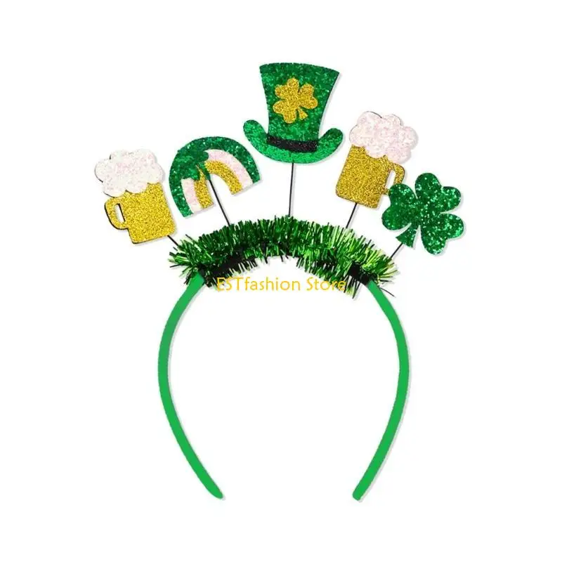 

Y5GC Irish Headband Sequins Patricks Day Headband Carnivals Hair Hoop for Adult