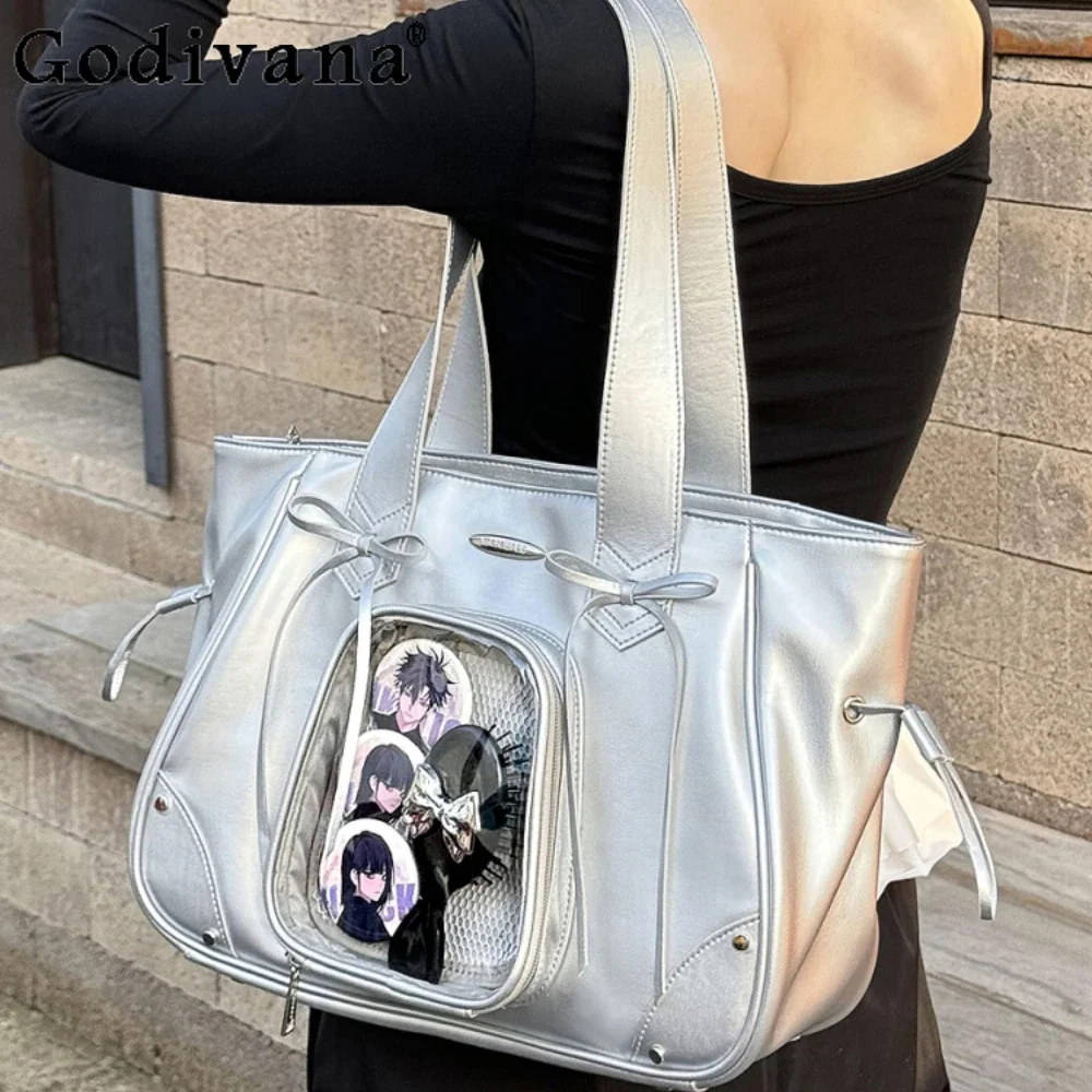 Sweet Cute Kawaii Transparent Itabag Women Handbags Large Capacity Leather Shoulder Tote Bag Bolso