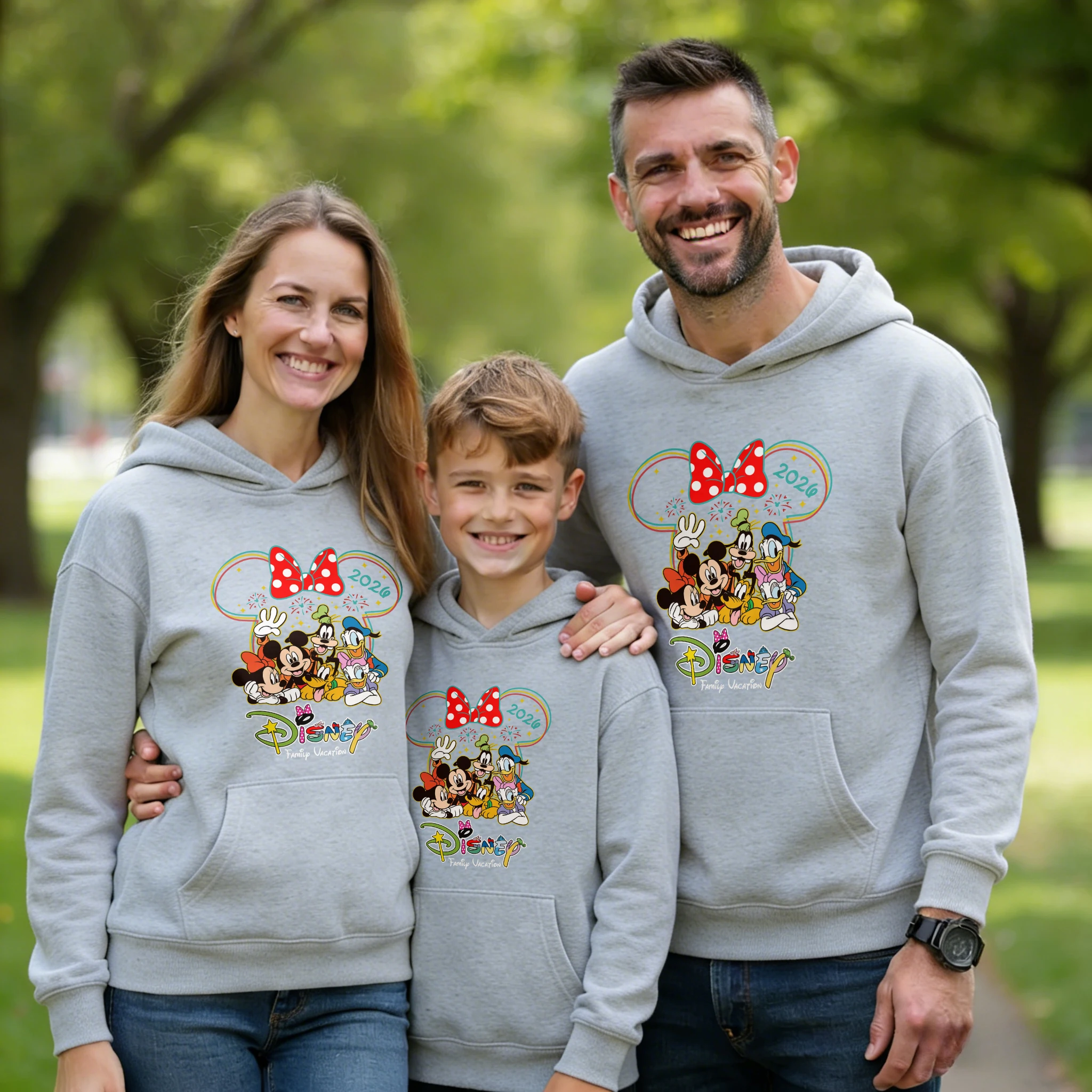 Bluza z kapturem z motywem Myszki Miki Disneya, czysta bawełna, jesień/zima 2026, zestaw dla rodziców i dzieci, unisex, jednoczęściowa, ciepła, wysokiej jakości, codzienna bluza.