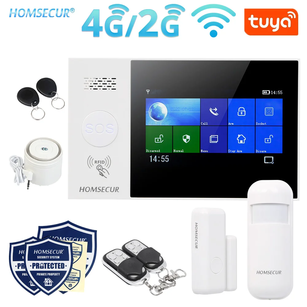 

HOMSEUCR WIFI Tuya APP 433MHz 4G 2G GSM Smart Home Security RFID SMS Autodial Alarm Burglar Intruder Door Window PIR Detector