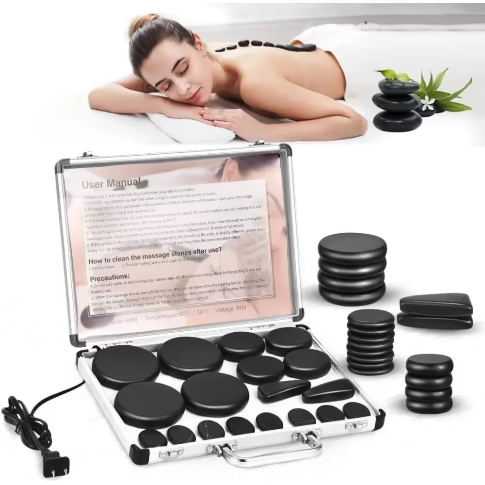 

Hot Stones Massage Set, 18 Pcs Basalt Hot Stones with Heater Kit, Massage Stones for Professional or Home spa, Relaxing, Healing