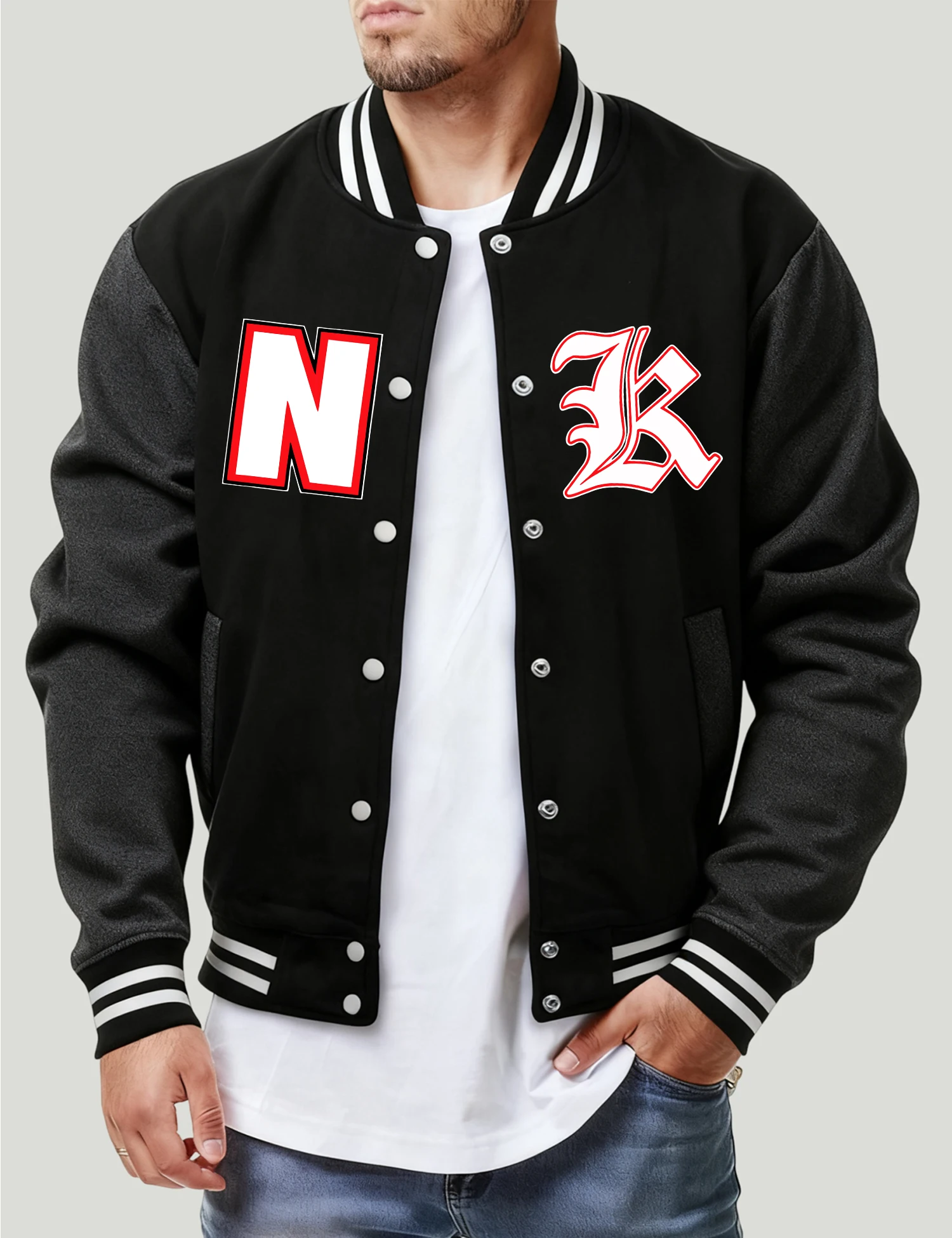 

Artistic Letters N And K Men Jacket Autumn Fleece Menswear Casual Pullover Baseball Jersey Fashion Warm Streetwear Unisex