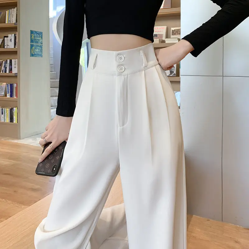 Grey Wide Leg Pants for Women with A High Waist and A Pear Shaped Figure. Large Size Straight Tube Casual Suit Pants