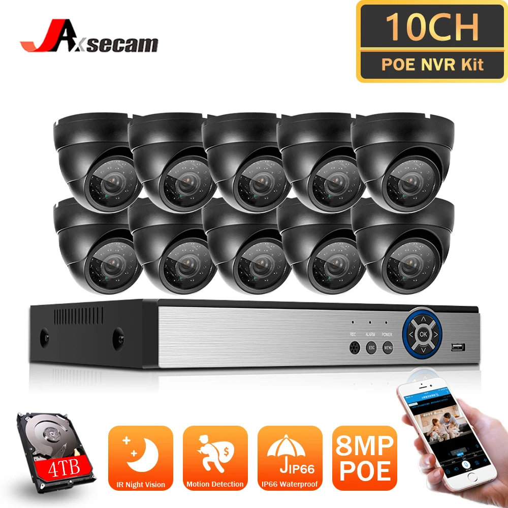 

4K 8MP H.265 Video Surveillance Set 10Ports NVR 2/4/6/8/10 POE Dome Home Options IP66 Waterproof CCTV Security Camera Kits