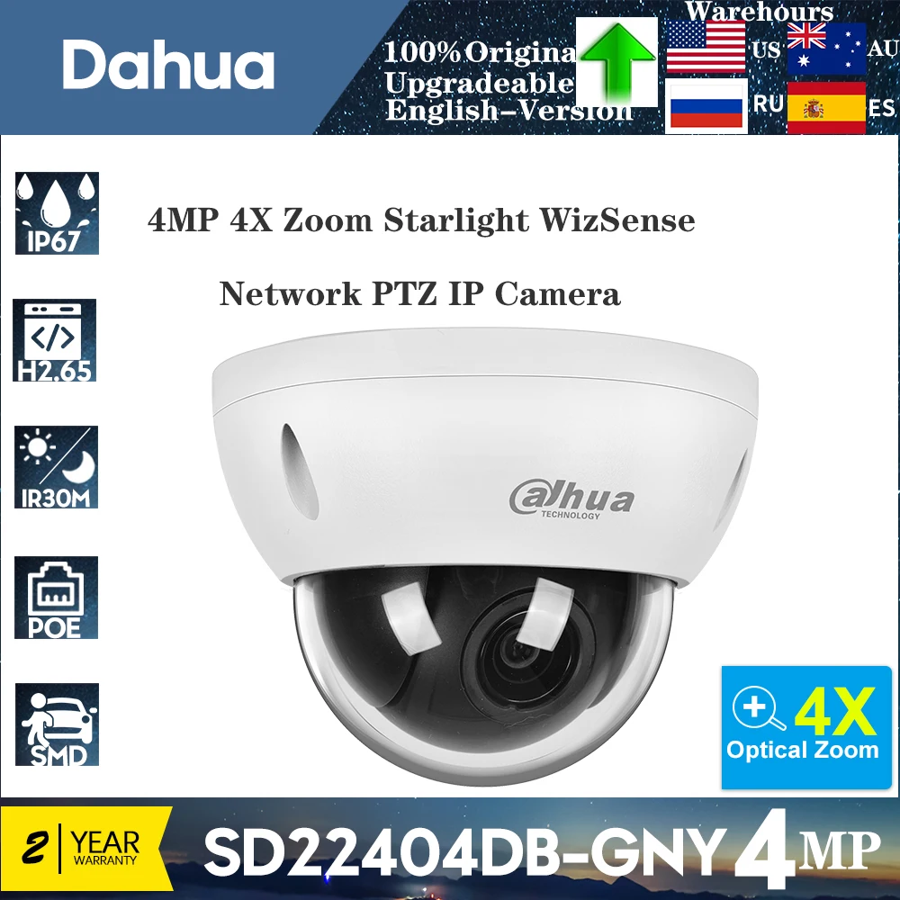 ﻿Dahua Original SD22404DB-GNY 4MP 4X Zoom Starlight WizSense Network PTZ Camera Face Detection IP66 IK10 SMD 3.0 IVS﻿