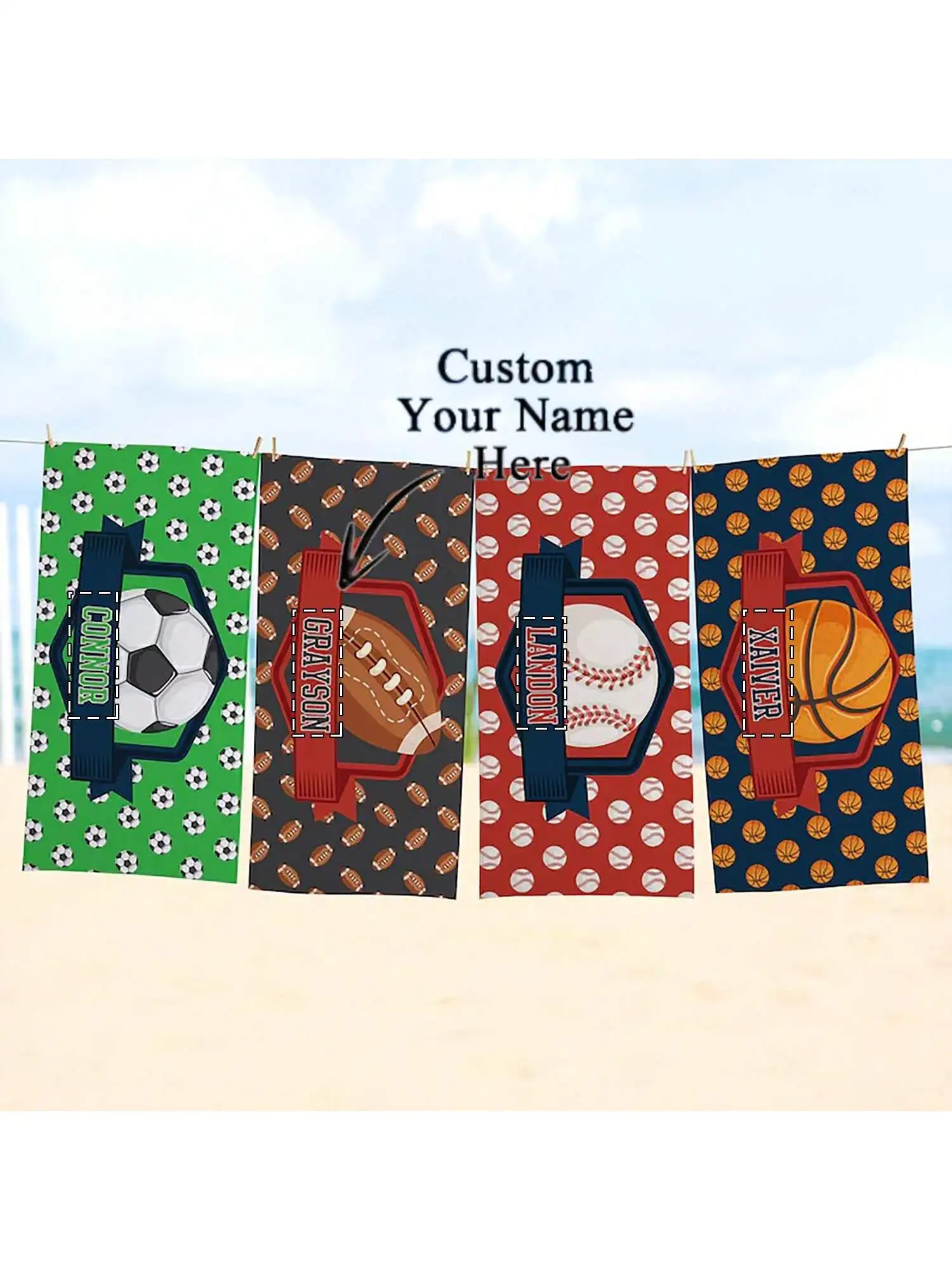 

1pc Personalized Text Customized Ball Beach Towel, Highly Absorbent Swimming Towel, Comfortable Beach Mat, Stylish Pool Towel