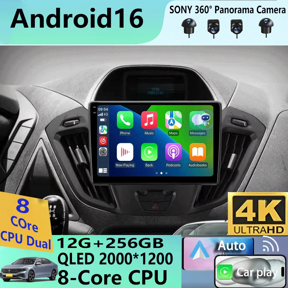 Android 16 Carplay Auto 2K Screen Multimedia Player Car Radio For Ford Tourneo Custom 1 I Transit 2012 - 2021 Autoradio Stereo