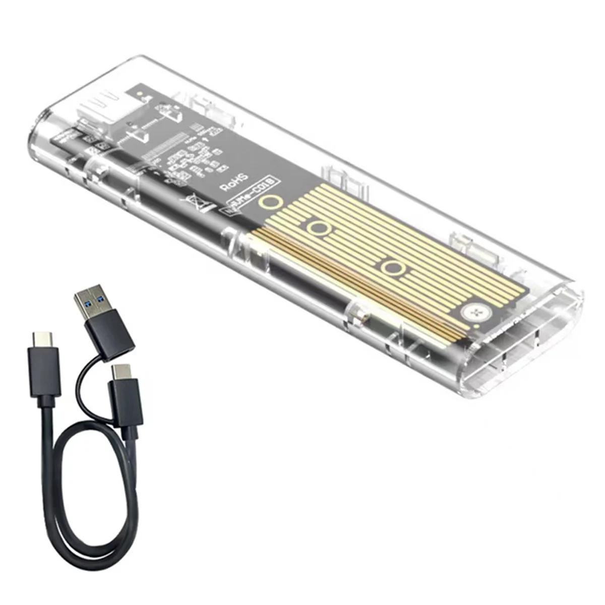 

M2 SSD Enclosure M.2 NVMe+NGFF Dual Protocol SSD Enclosure USB 3.2 Gen2 10Gbps Transparent External Drive Case for PC C-AA85