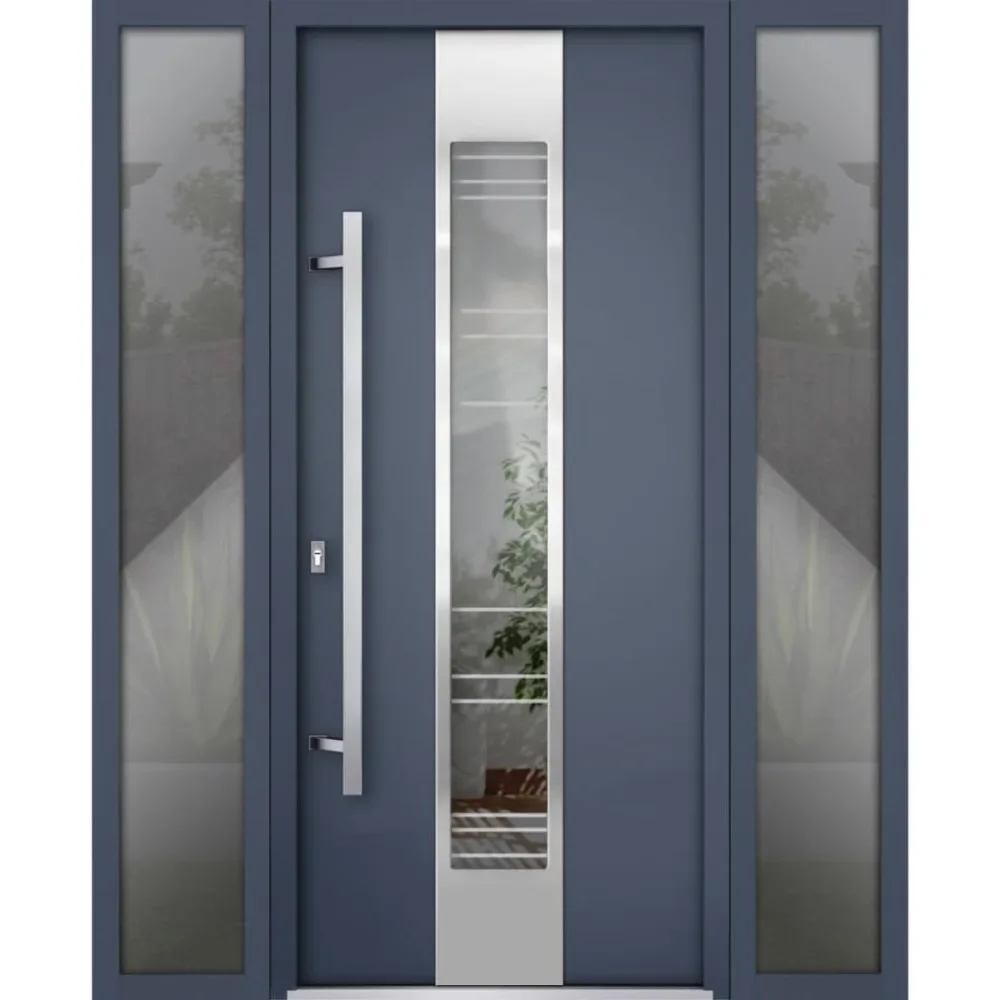 

Front Exterior Prehung Steel Door (36" Door with 2x12 Side Light) X 80 Left-Hand Inswing Graphite 2 Side Exterior Windows