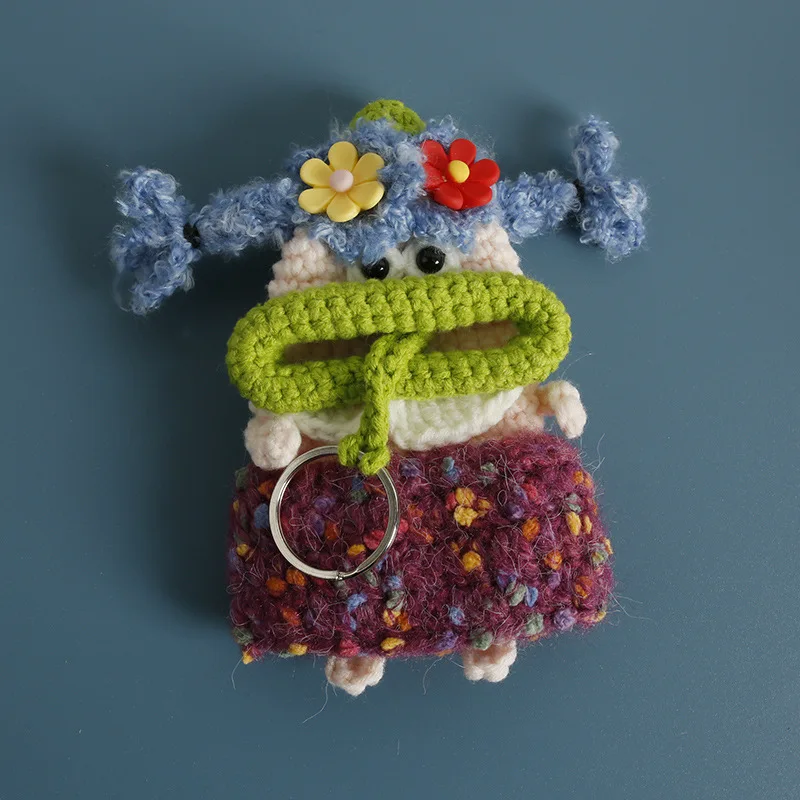 

Funny Sausage Mouth Girl Series Crochet Keychains Wholesale Cute Doll Knitted Bag Keyring For Car Keys Holder Custom Accessories