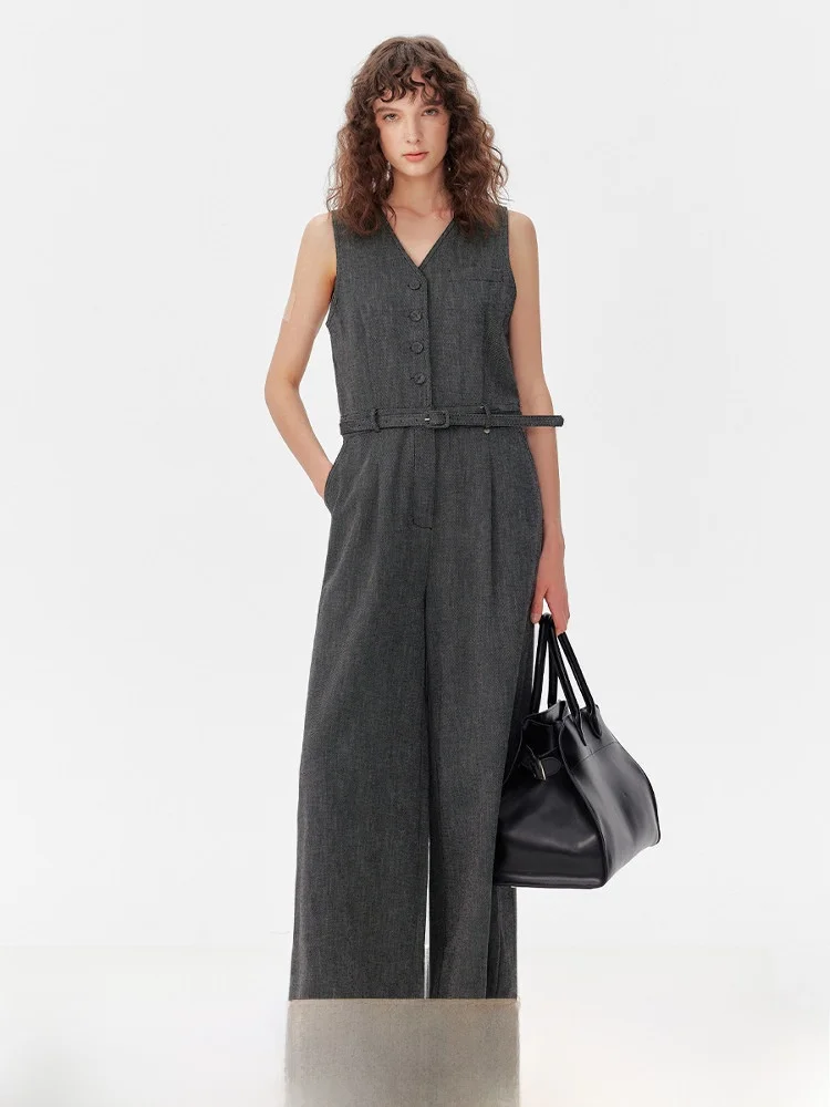 

Женский комбинезон с V-образным вырезом и завышенной талией, длинные брюки, цельный костюм