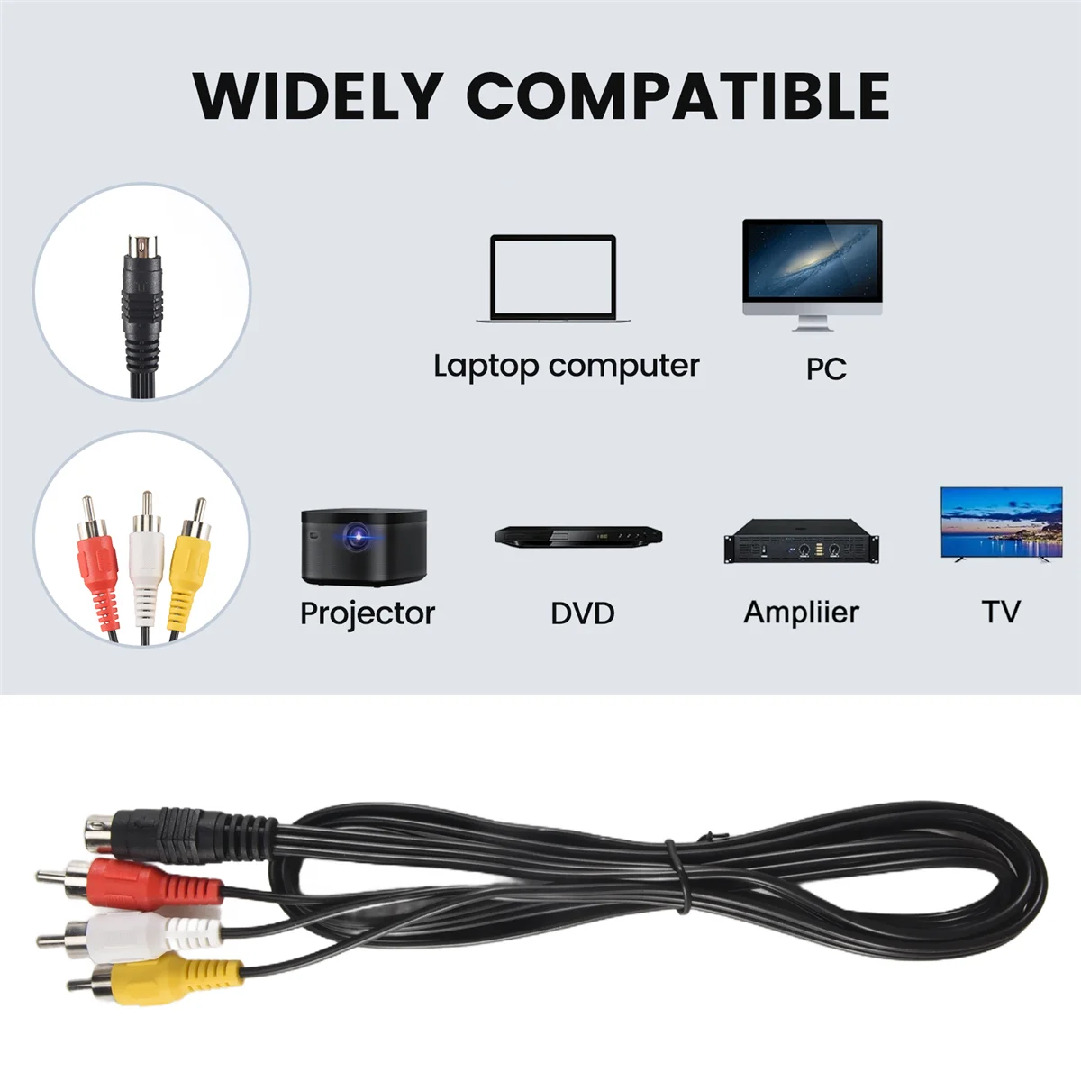 Cavo di conversione PC TV maschio S-Video da 1,5 m 4,9 piedi 3 RCA maschio a 4 pin