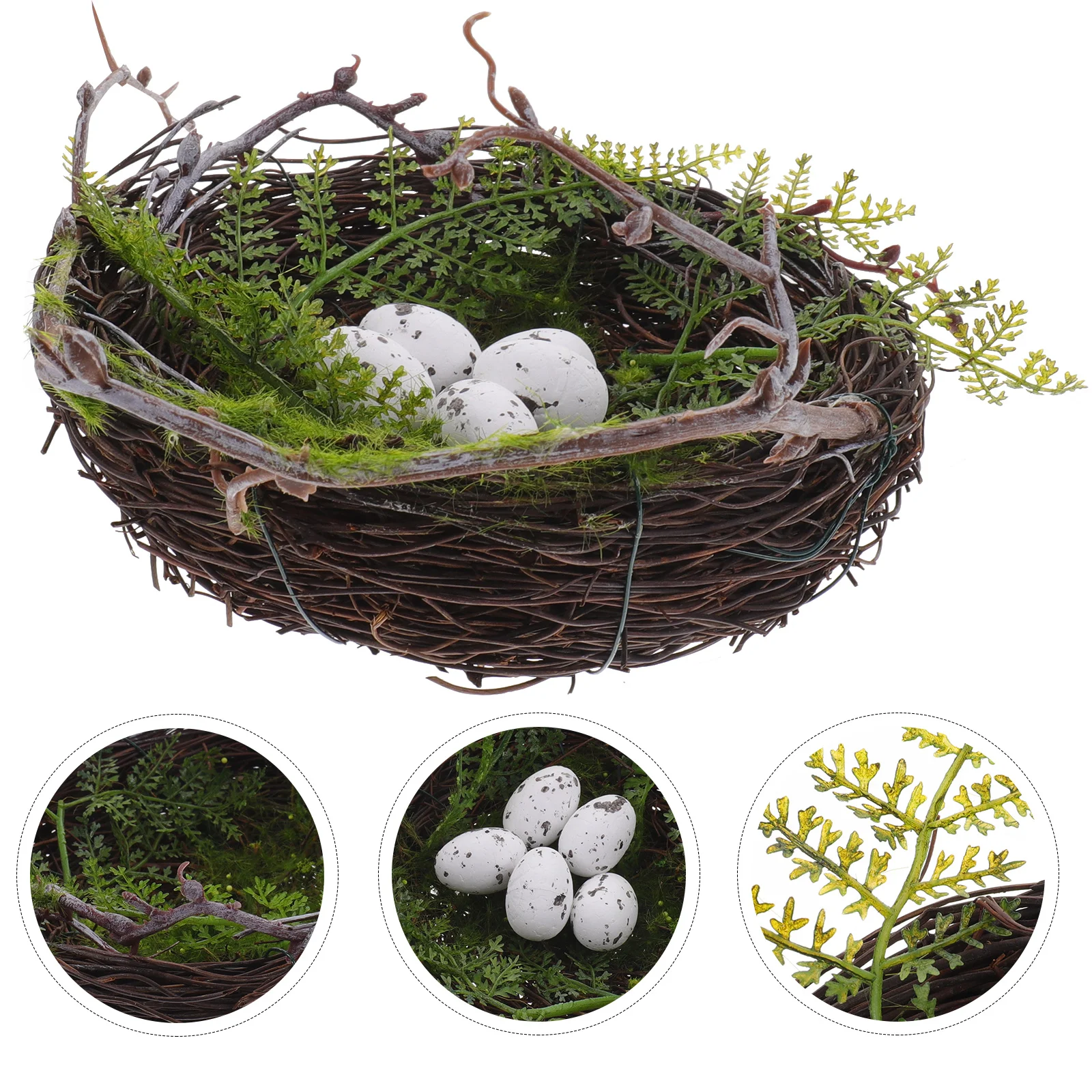 

1 Set Creative Vine Bird Nest Ornament with 5PCS Simulation Eggs Rattan Nest Decor for Garden Patio Balcony Home Decoration