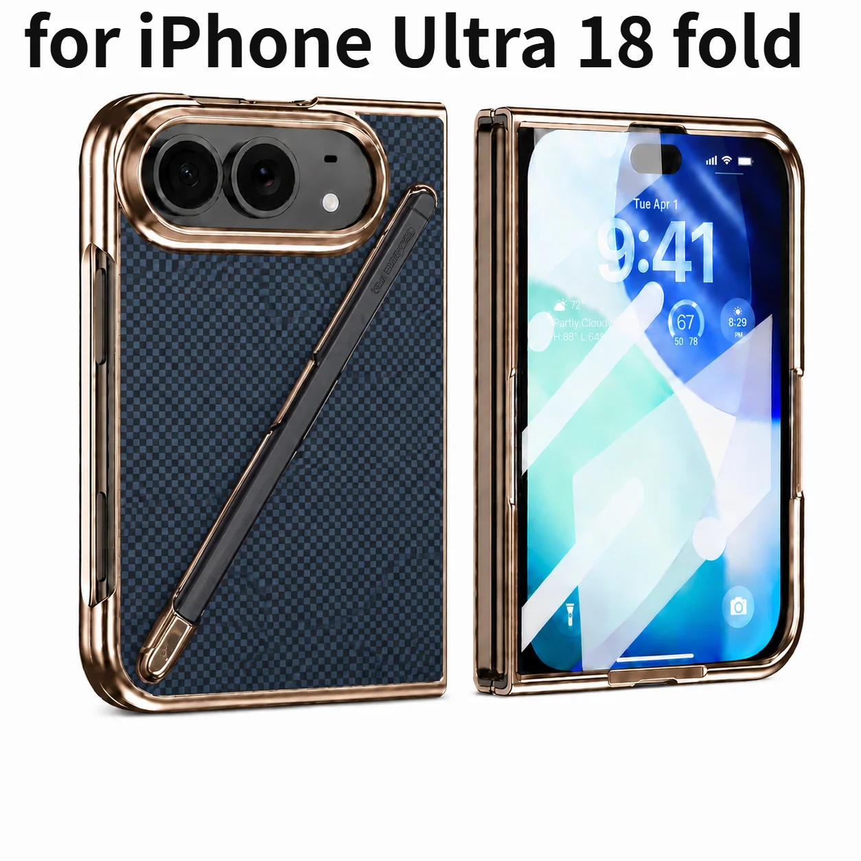 Kevlar Leather Phone Case for iPhone Duo with Pen Slot Postscript Ultra Fold 5G Electroplate Protective Cover Thin Full Cove