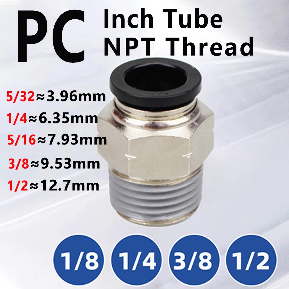 PC Pneumatic Quick Connector NPT1/8 NPT1/4 NPT3/8 NPT1/2 External Thread Inch Pipe 5/32 