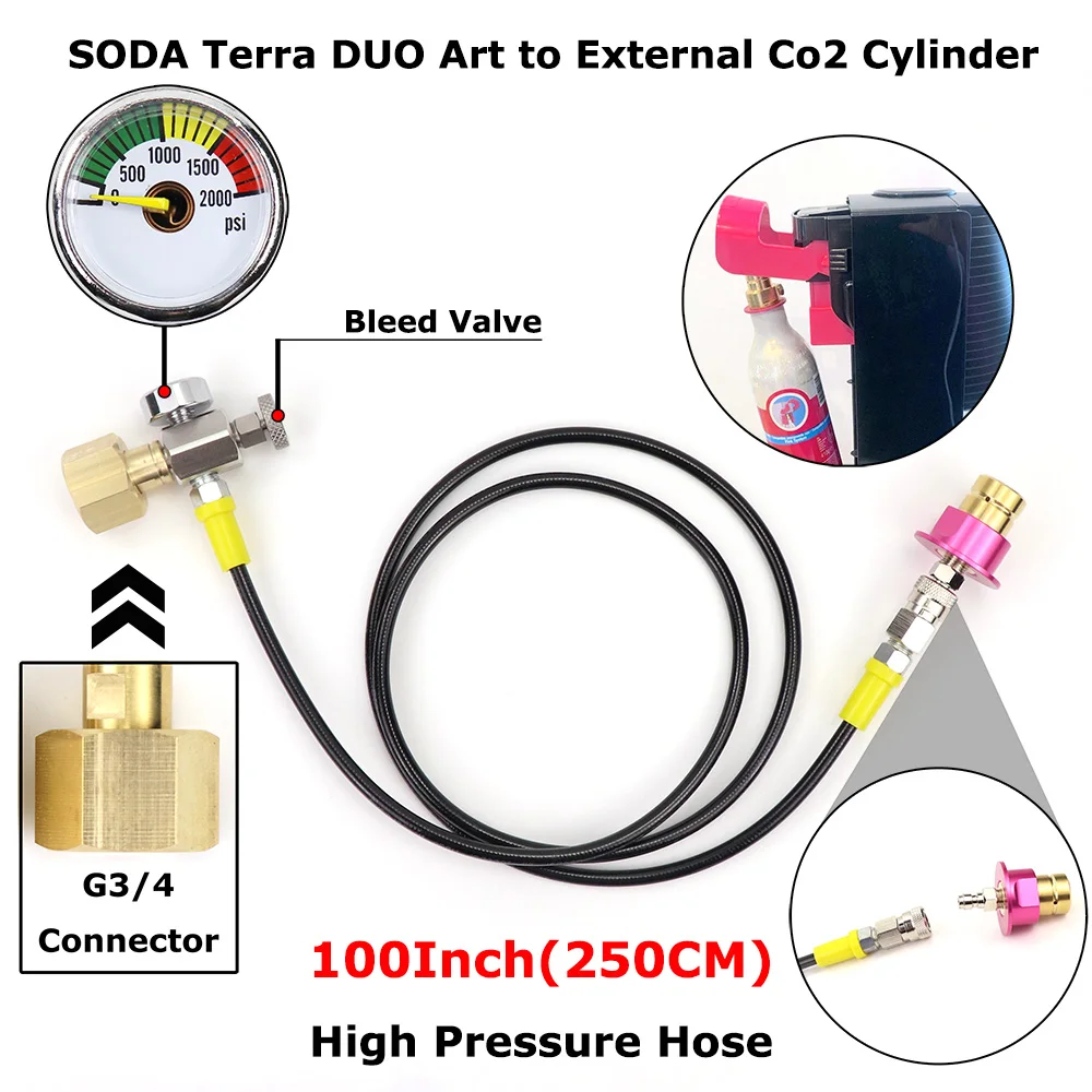 Soda Quick Connect Terra DUO Art zu externem CO2-Tank-Adapter-Schlauch-Set, passend für Sodastream mit Manometer-Schnelltrennung