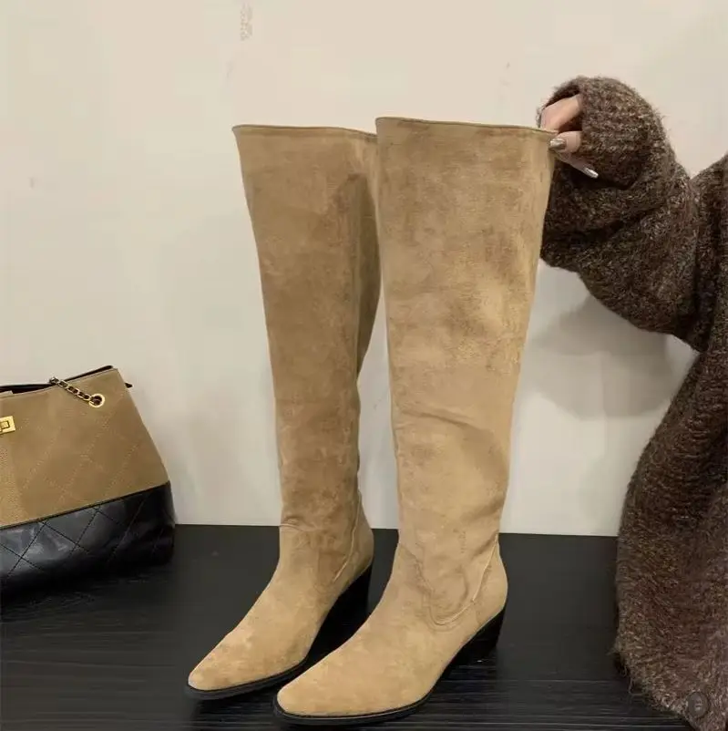 Knee High Riding Long Boots for Woman 2027 New Knight Boots Leather Pointed Toe Female Comfort Casual Boots Botas Zapatos