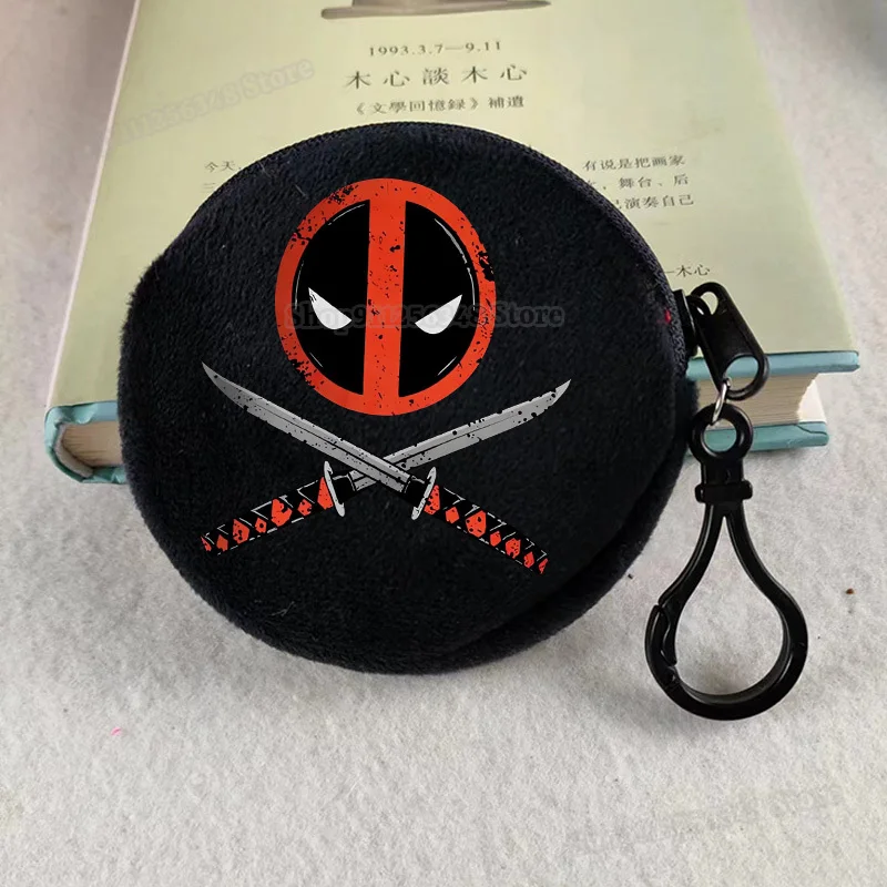 Deadpool & Wolverine Coin Purse Black Plushes Wallet Round Kids Cute Bag Zipper Clutch Money Clip Super Hero Print Card Holders