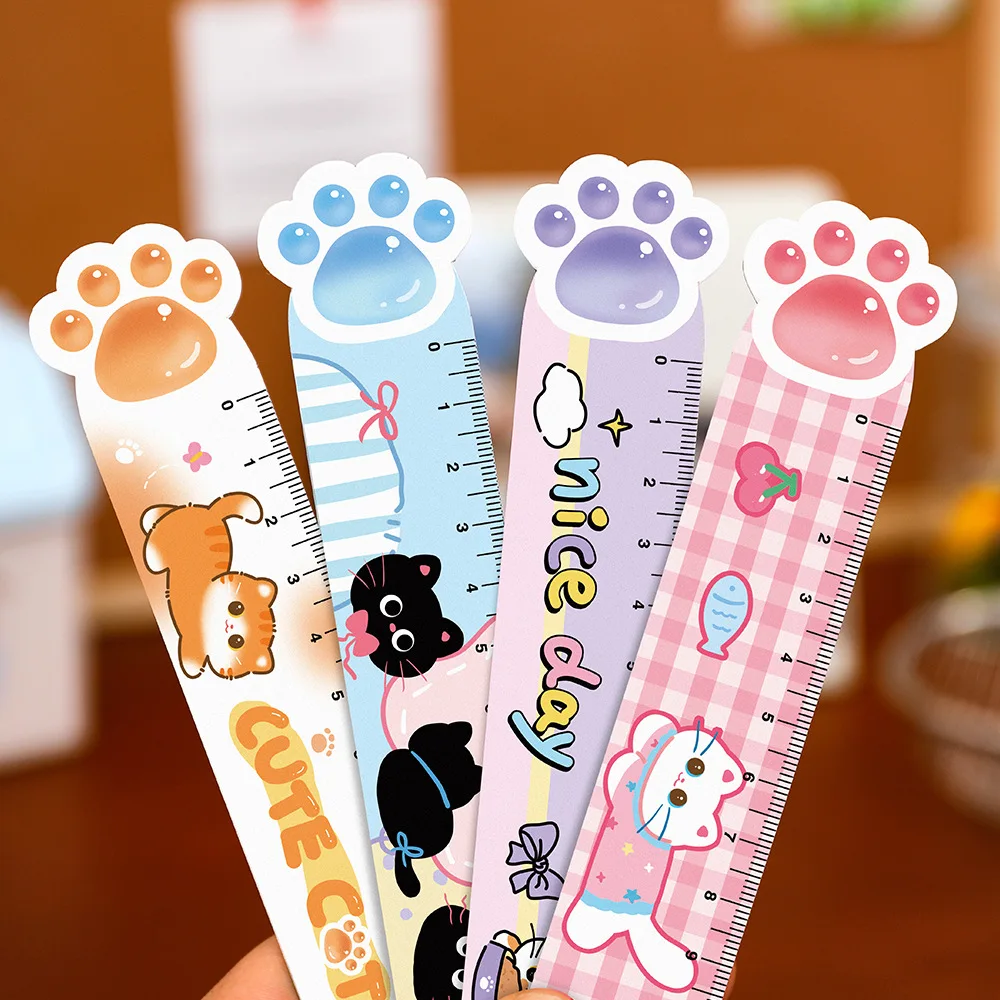 Cute Cat Paw Shaped Soft Ruler Magnetic Bookmark Creative Multifunctional Student Stationery Drawing Gift Scale15cm