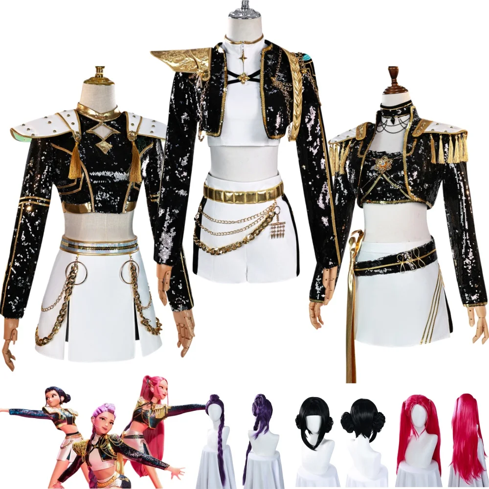 Anime Kpop Rumi Mira Zoey Cosplay Costume Wig Woman Black White Uniform Christmas Halloween Party Clothing
