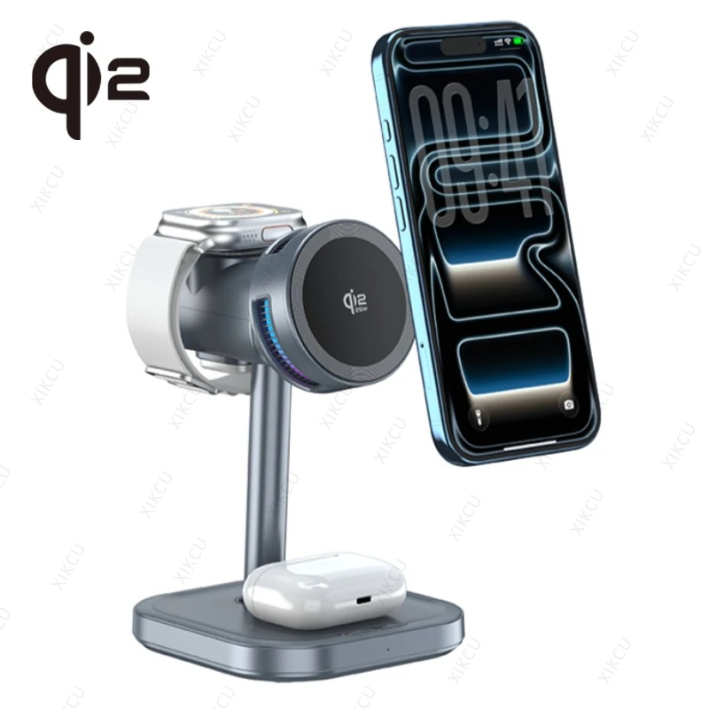 

qi2.2 25W Magnetic Air-Cooling 4 IN 1 Wireless ChargerFor Magsafe iPhone 17~12 Pro Max Apple Watch Airpods Pro With Night Light