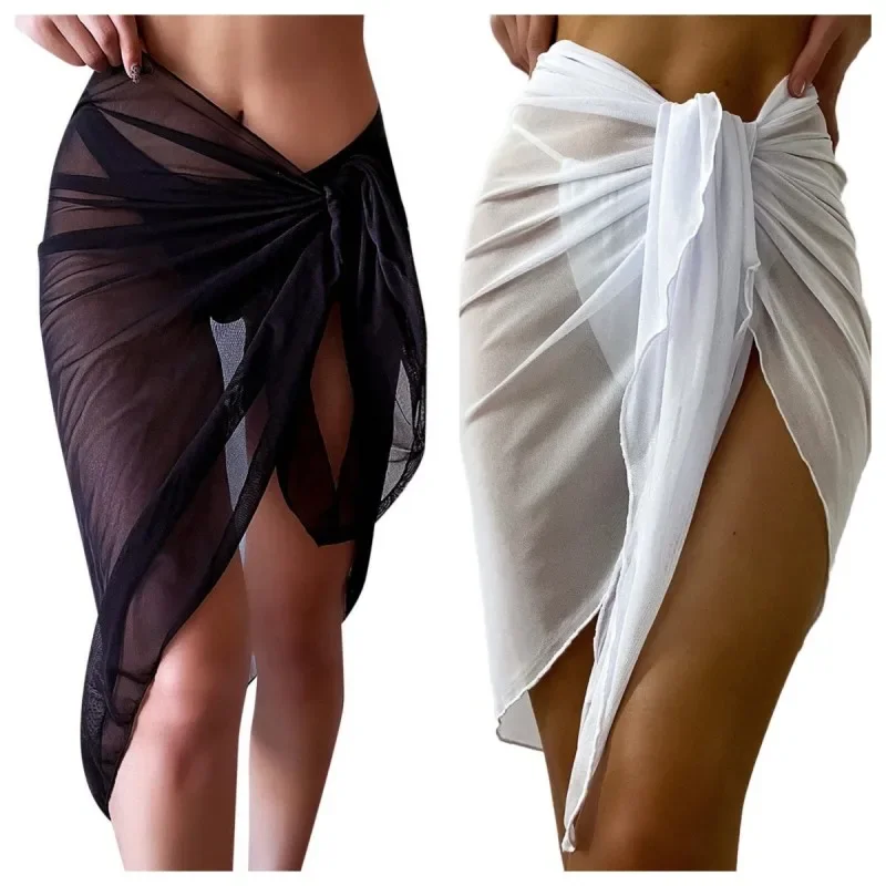 Summer Beach Dress Wrap Sheer Wrap Knot Waist Swimsuit Cover Up Skirt Bikini Wraps Scarf Swimwear Cover Ups Women Bikini Shawls