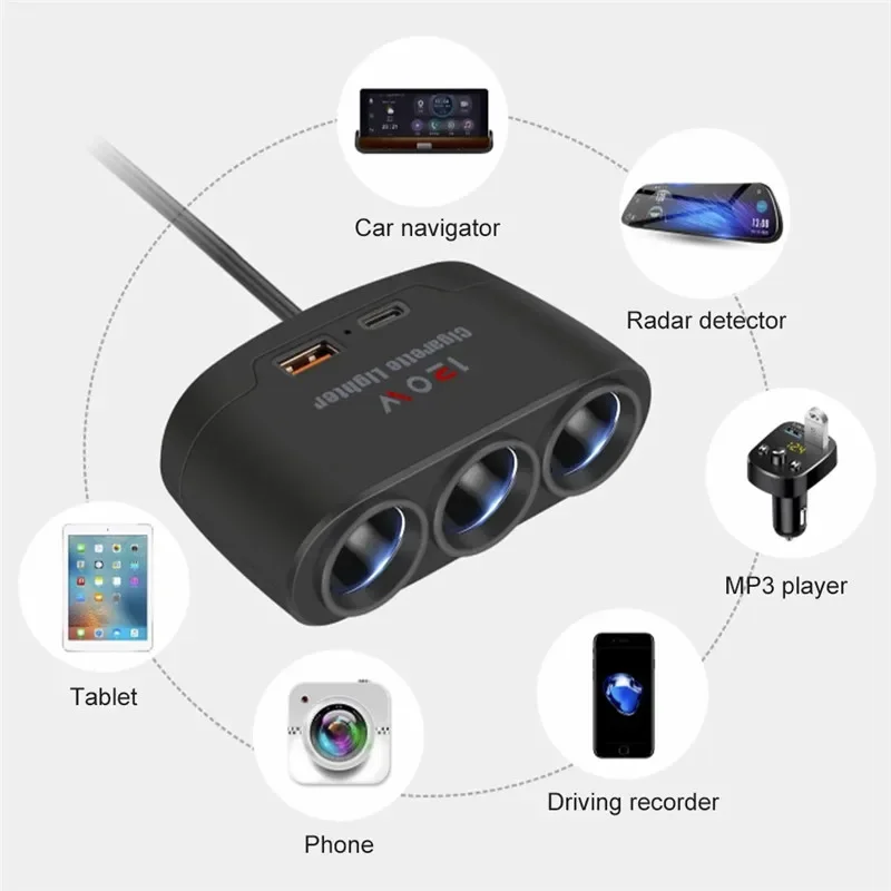 موزع سجائر USB C ، شاحن سريع ، ولاعة W ، 12 فولت ، 24 فولت ، قابس شحن سريع ، محول طاقة للهاتف لكاميرا داش السيارة