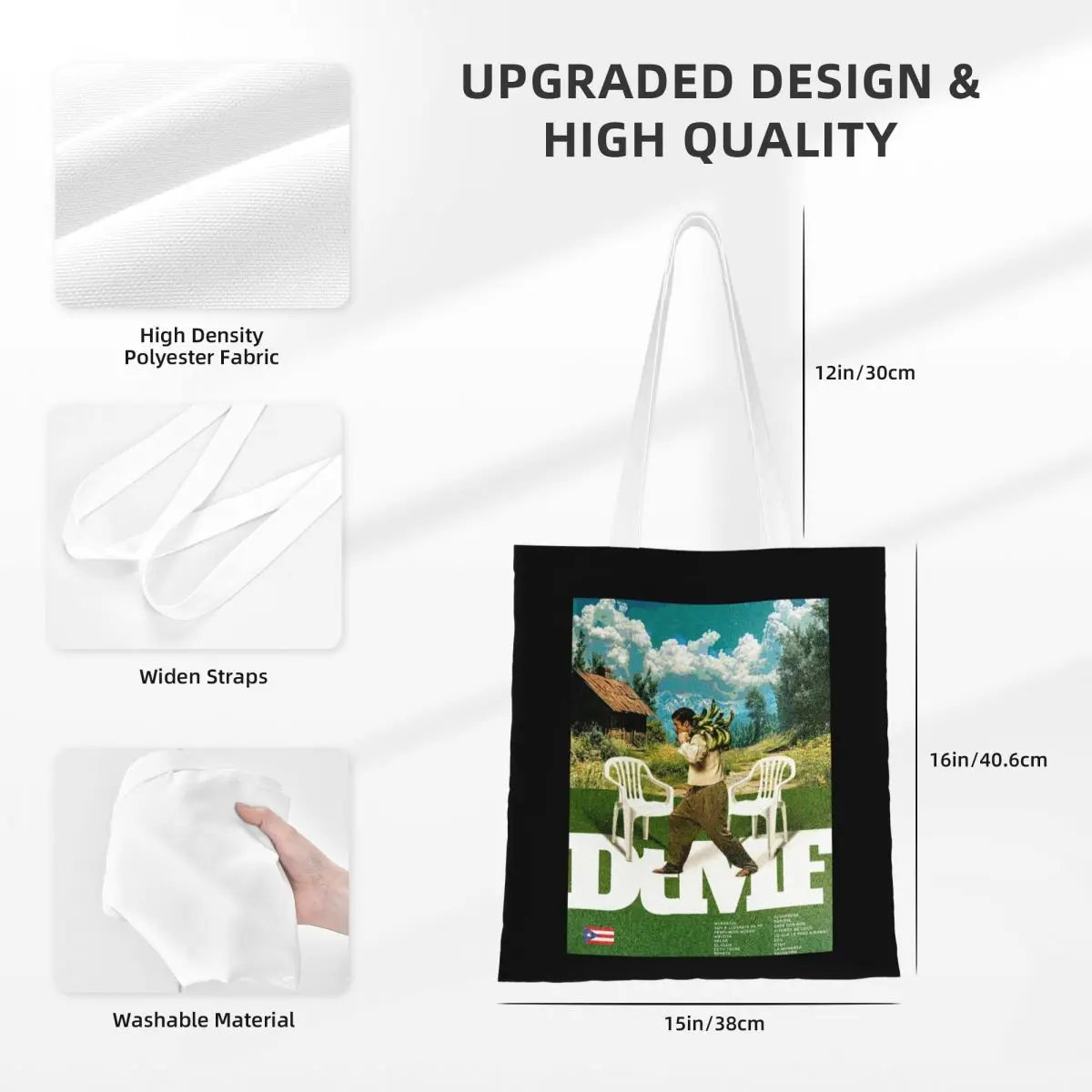 حقيبة حمل قماشية على الطراز القديم من Bad Bunny قابلة لإعادة الاستخدام وحقيبة بقالة ذات سعة كبيرة للجنسين حقائب سفر بورتوريكو