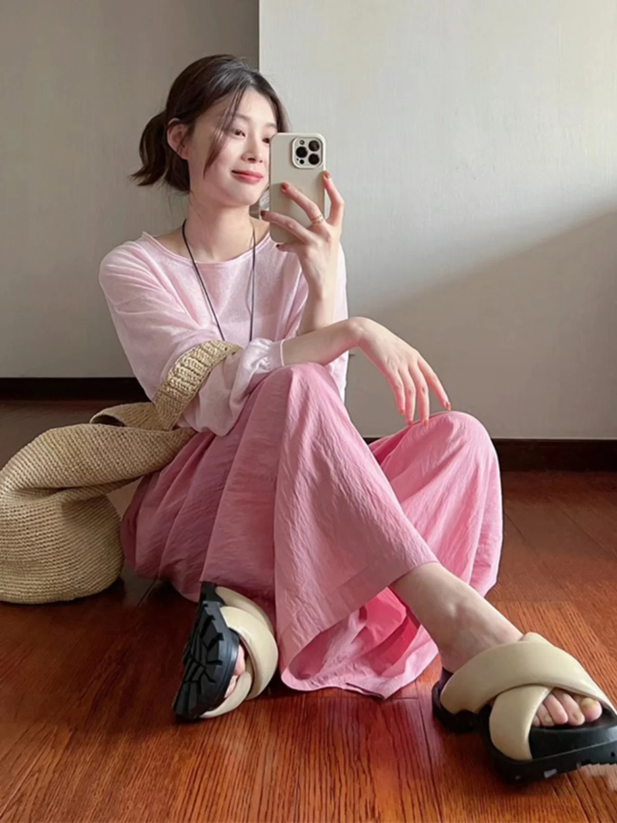 Summer Faion Casual Loose Sun Protection Cover up Lazy Loose Feeling Top Pants Evening Breeze Set Women's Clothing