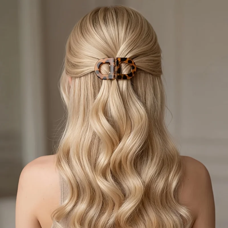 

1 PCS Magnetic Retro D-Shaped Hair Clip, Leopard Print Anti-Pulling Claw Clip, Portable Strong Fixation Hair Accessory