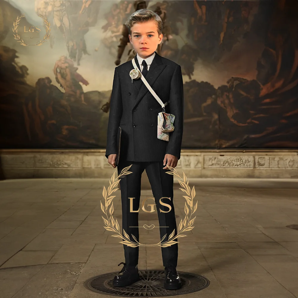 Boys' classic French double-breasted striped suit 2-piece set (jacket + pants) 2-16 children's custom formal suit