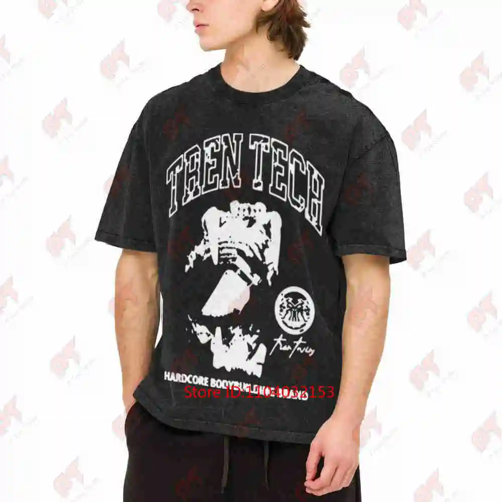 Tren Tech Heavycore Bodybuilding Hardcore Brand Gym Streetwear Vintage Washed Tee Pure Cotton T-Shirt