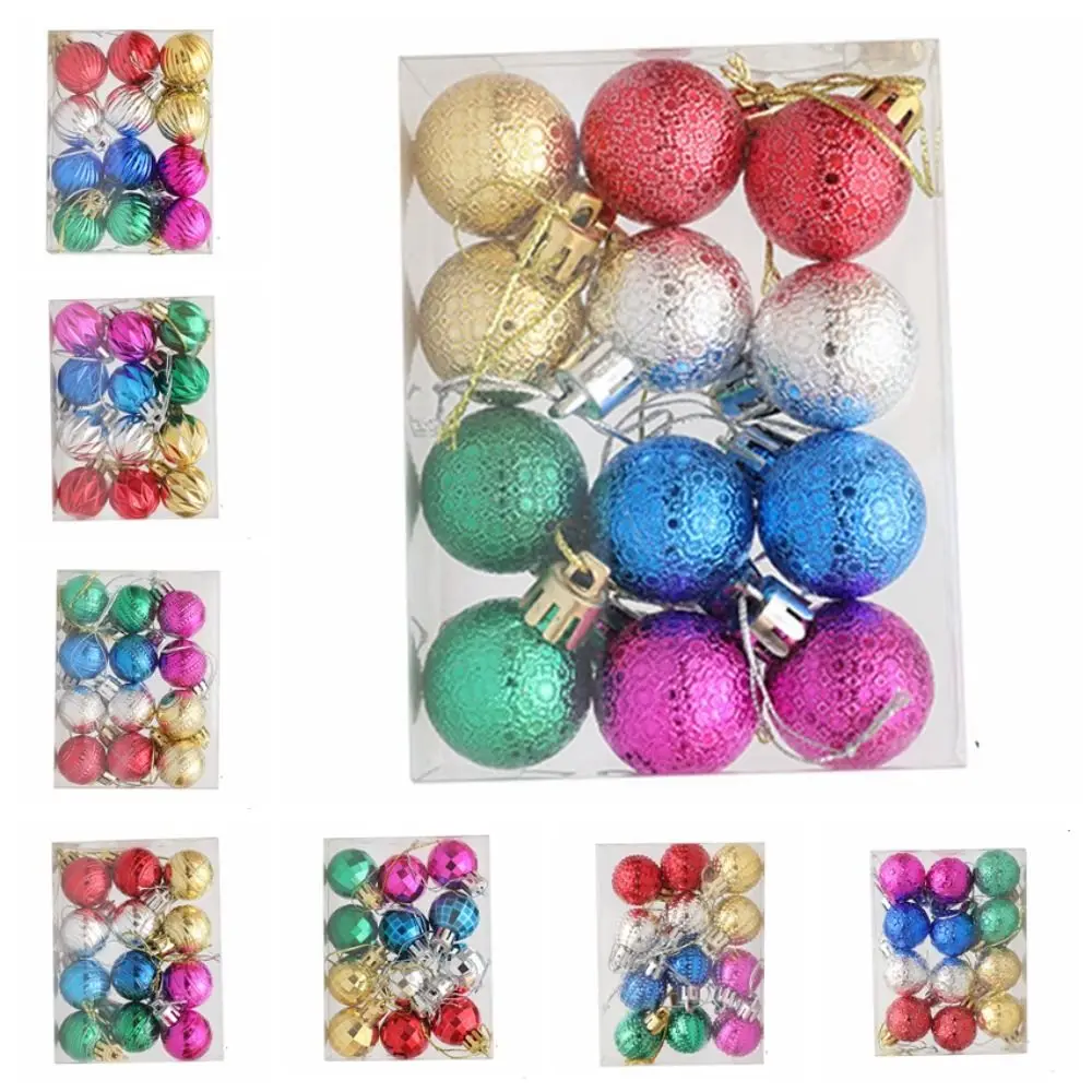 12pcs 3cm Painted Christmas Balls Set Colorful Plastic Electroplated Christmas Hanging Balls Festival Cute