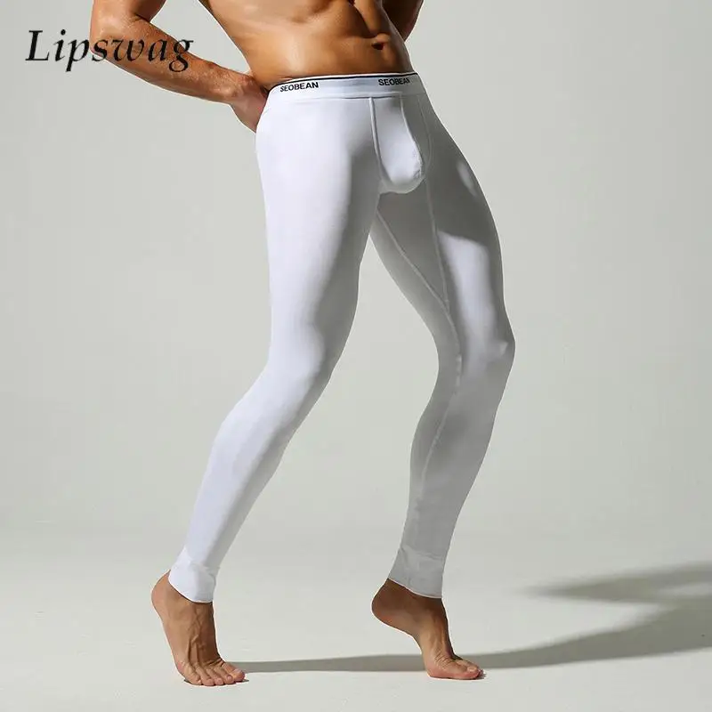 Sleepwear Mens Warm Pants Pajamas Fall Winter Sports Fitness Elastic Slim Bottoms Men Long Underwear Sexy Skinny Nightwear