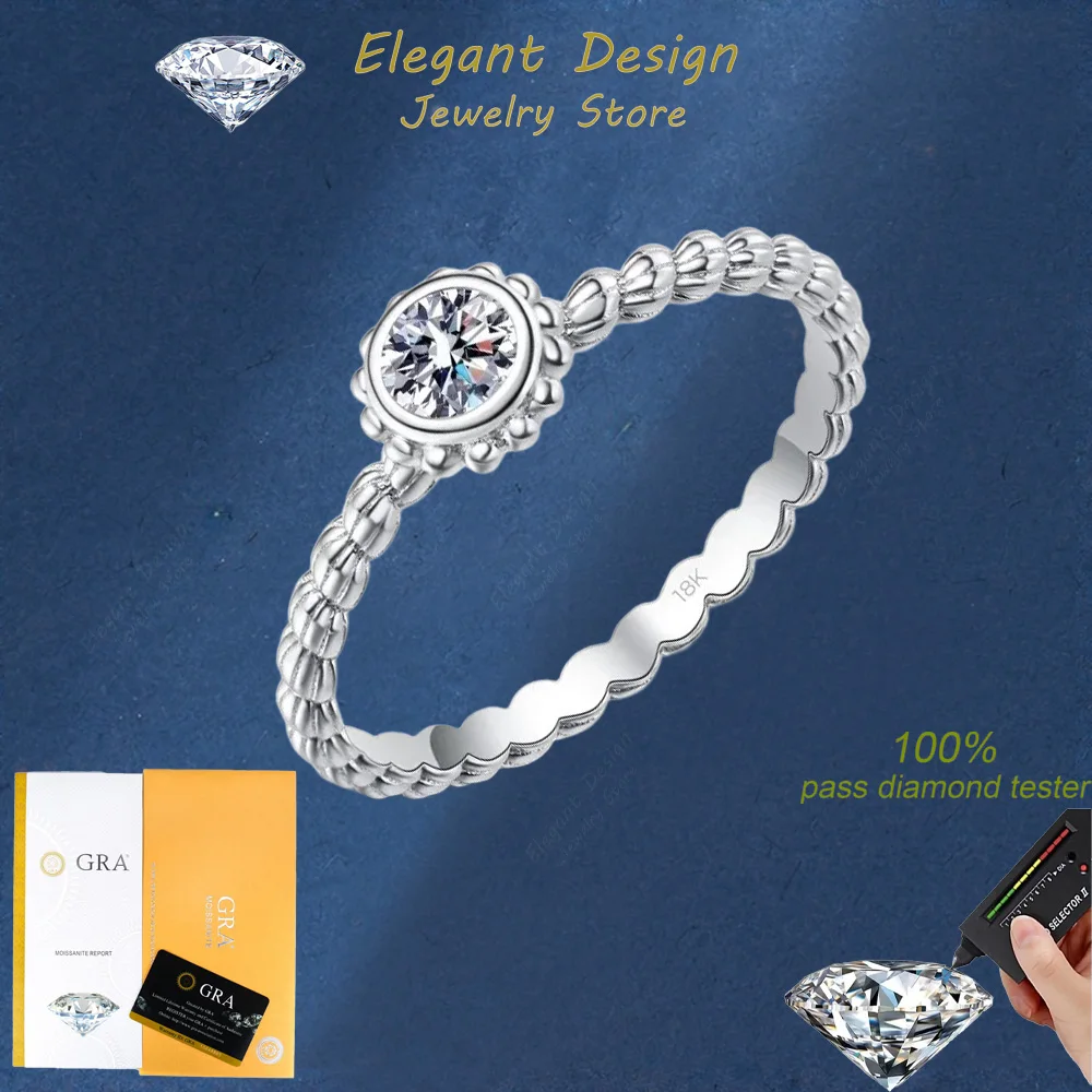 

Elegant Design Twisted Arm VVS1 0.3 CT Moissanite Sunflower Diamond Ring, 18K White Gold Good Quality Wedding Rings for Women