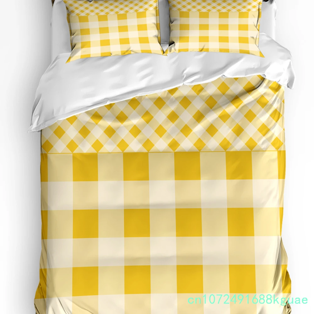 Home Textiles Bedding - Copripiumino a Quadretti Gialli con Cuciture