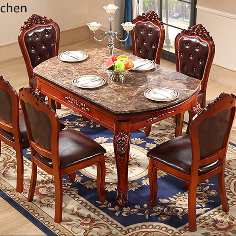 HT Dining Table and Chair Set, Extendable and Foldable, Multifunctional Solid Wood Marble Household Square Table Round Table
