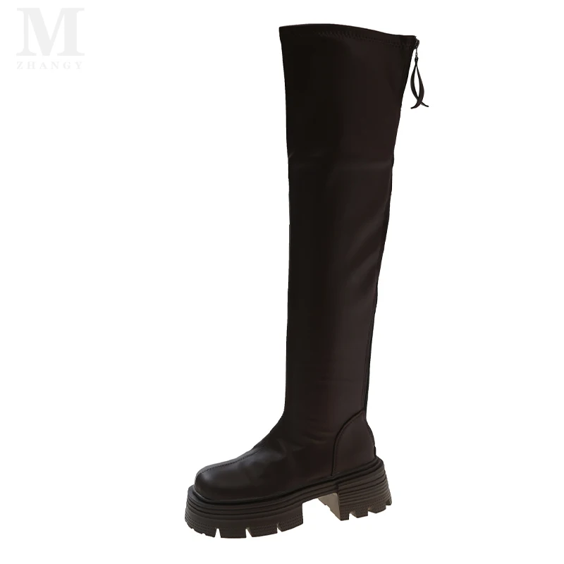 Klobige hohe Stiefel für Damen, mittelhohe Absätze, Overknee-Schuhe, Damen, neuer 2025, Trend, Wintermode, Reißverschluss, Designer, elegante, moderne Botas