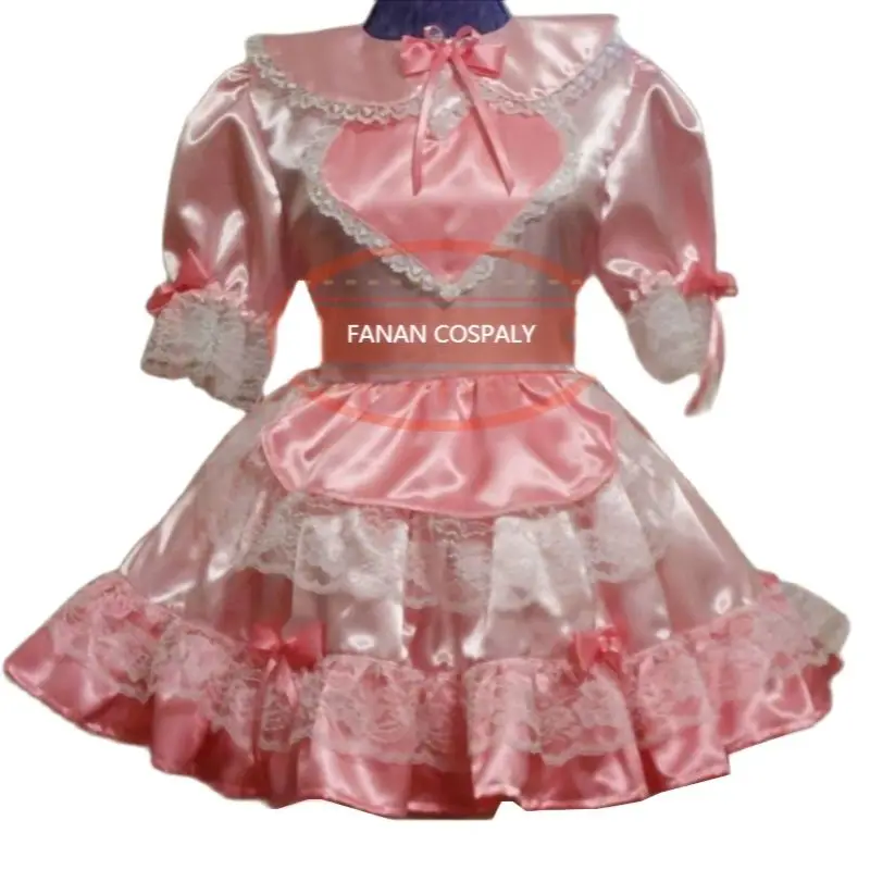 Fashion Adult Maid Giant Baby Sexy Pink Satin Bow Dress Girl Sissy Role Play Custom Lockable