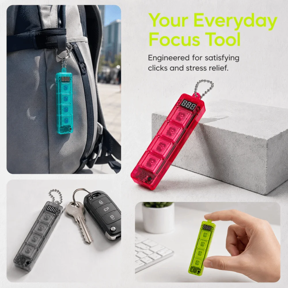 With LED Light Keyboard Fidget Portable Calming Game Console Hand Fidget Crystal Clicker Free Assembly Keyboard Keychain