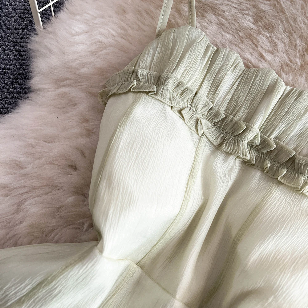 夏の背中の開いたスリップドレスレディース女性シックな A ラインノースリーブミニドレスエレガントな気質妖精フロック 18-24Y