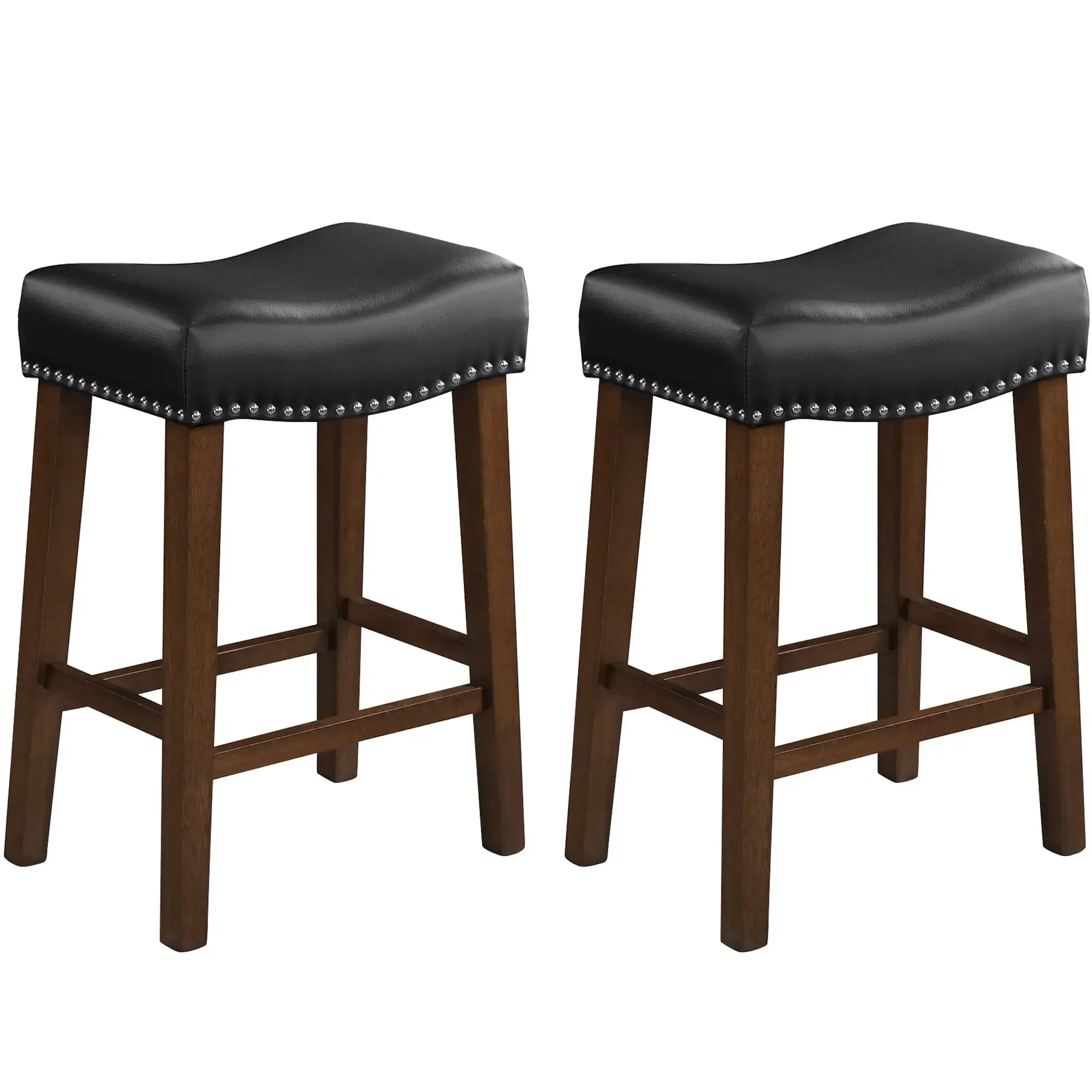 

26" Bar Stools Set of 2 Counter Height Stools Modern Kitchen Island Saddle Barstools Leather Chairs with Footrest, Black