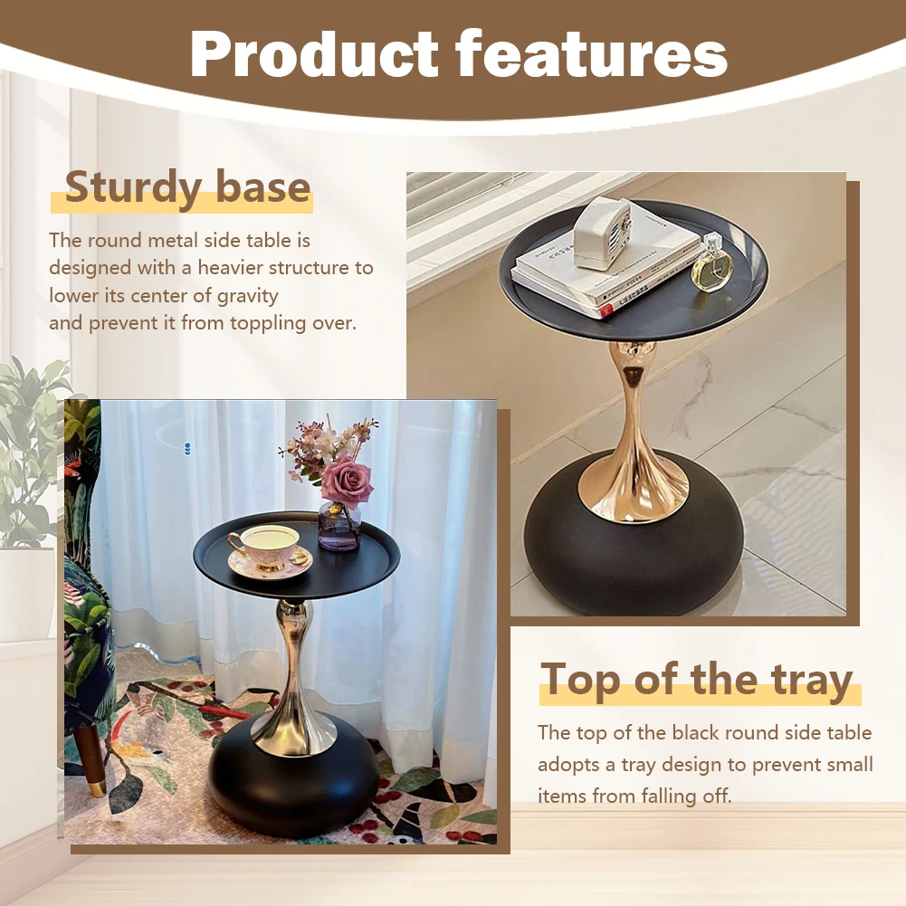 

Round Coffee Tables Large Capacity Metal Base Corner Table Wear Resist Movable Tea Table for Living Room Decoration Furniture
