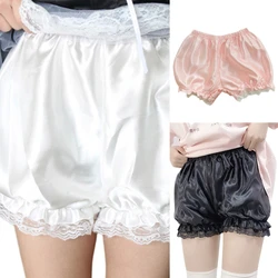 Women Girls Lolita Bloomers Ruffles Lace Trim Maid Loose Pumpkin Pants Solid Color Vintage Safety Shorts Under Skirt Panties