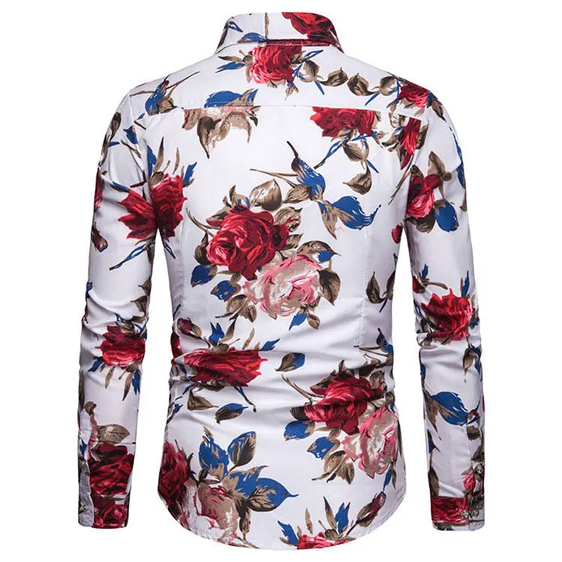 New spring and autumn men\'s printed long-sleeved shirt social fashion personality Hawaii beach style slim-fit without ironing