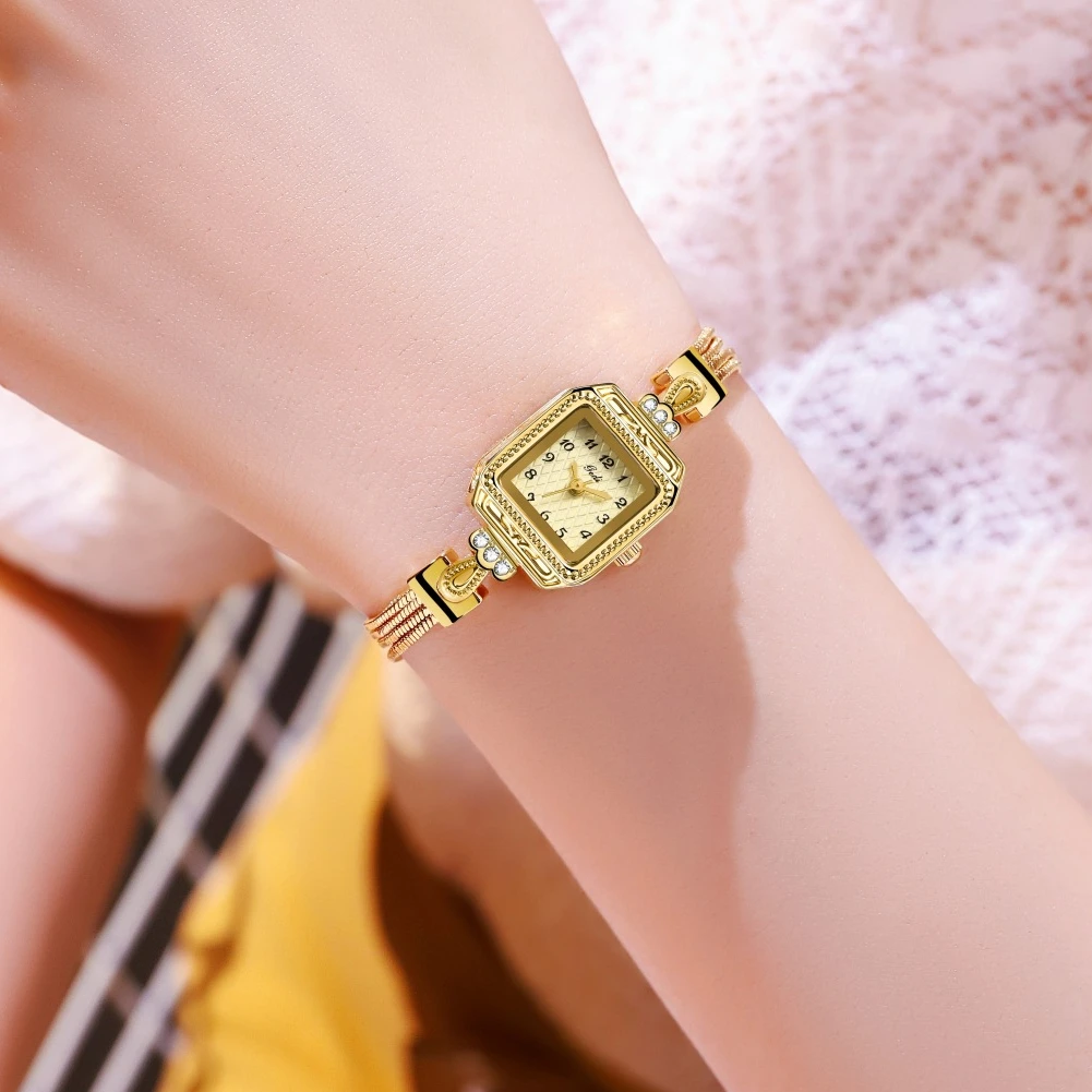 Elegant Lady Wristwatches Luxury Gold Square Dial Simple Casual Women\'s Watches Waterproof Stainless Steel Golden Girls Watches