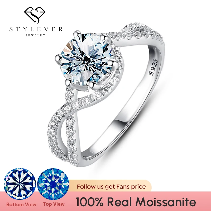 Stylever Round D Color Sparkling Moissanite Diamond Ring for Women 925 Sterling Silver Twisted Rings Engagement Luxury Jewelry