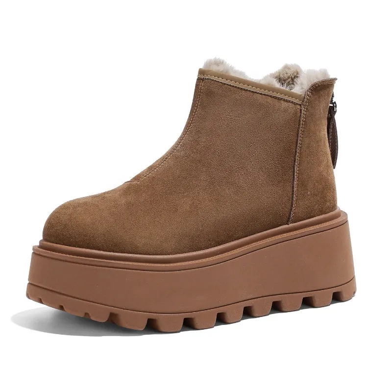 

Новые зимние утепленные короткие ботинки на флисовой подкладке 7 см, женская хлопковая обувь с хлебом, модные ботинки на толстой подошве, повседневные зимние ботинки