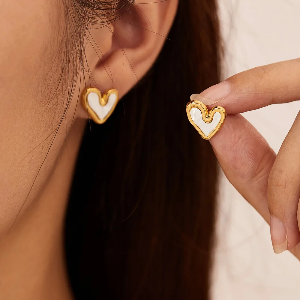

Ailodo Stainless Steel Pearl Shell Heart Stud Earrings For Women Romantic Party Wedding Earrings Simple Fashion Jewelry Gift