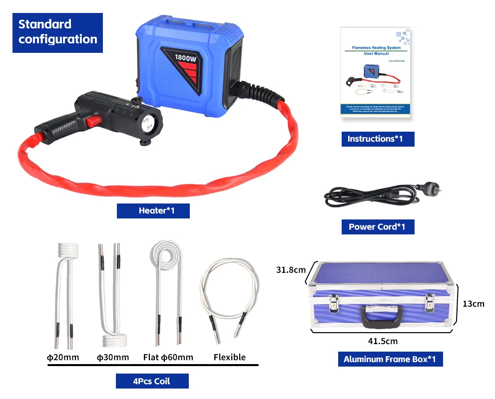 1800W Flameless Induction Heating Machine Handheld Rusty Bolt Nut Remover Auto Repair Magnetic Induction Heater, Blue & Black